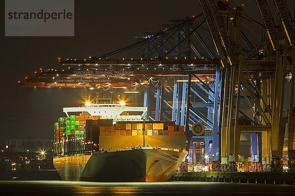 Containerschiff am Container Terminal Tollerort bei Nacht  Hamburger Hafen  Hamburg  Deutschland  Europa