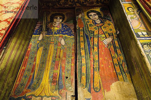 Christlich-orthodoxe Wandgemälde  Alte Kathedrale von Tsion Maryam oder St. Maria von Zion  Aksum  Äthiopien  Afrika