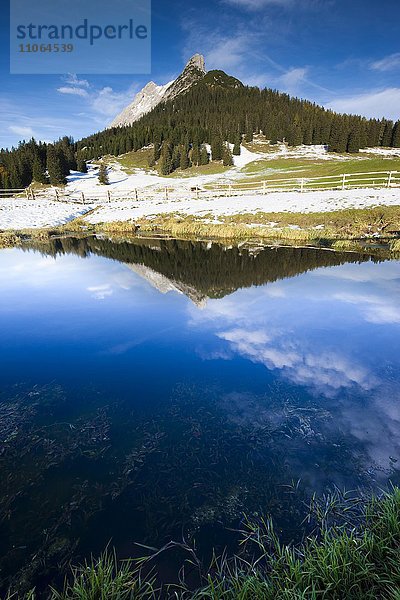 Walderkamp-Spitze und Hundskopf spiegeln sich in kleinem See  Karwendel-Gebirge  Tirol  Österreich  Europa