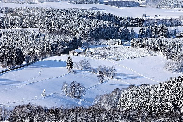 Luftbild  Winterlandschaft  bei Sundern  Sauerland  Nordrhein-Westfalen  Deutschland  Europa