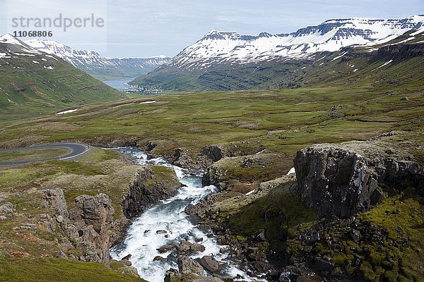 Fluss Fjardara  Landschaft zwischen Seydisfjördur und Egilsstadir  Austurland  Island  Europa