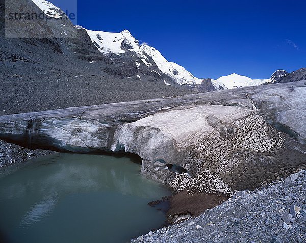 Blick auf die Pasterze  mit Gletschersee  hinten Großglockner  Nationalpark Hohe Tauern  Kärnten  Österreich  Europa