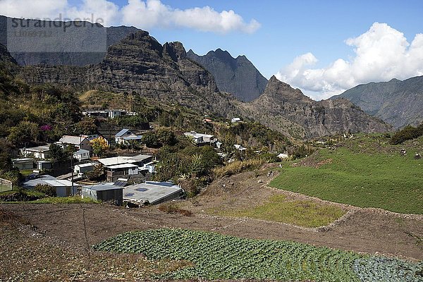 Kleine Ortschaft und Feldanbau bei Cilaos  Cirque de Cilaos  La Reunion  Afrika