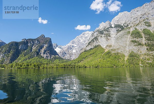 Spiegelung im Wasser  Königssee mit Watzmann-Massiv  Nationalpark Berchtesgaden  Berchtesgadener Land  Oberbayern  Bayern  Deutschland  Europa