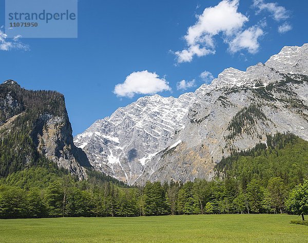 Ausblick auf Ostwand des Watzmann mit Schneeresten  Berchtesgadener Land  Oberbayern  Bayern  Deutschland  Europa