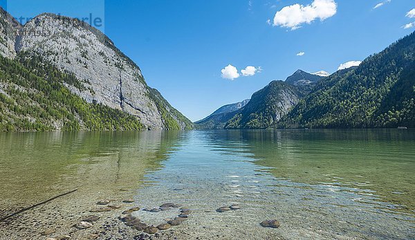 Herz aus Steinen im Wasser  Ausblick über den Königssee  Nationalpark Berchtesgaden  Berchtesgadener Land  Oberbayern  Bayern  Deutschland  Europa