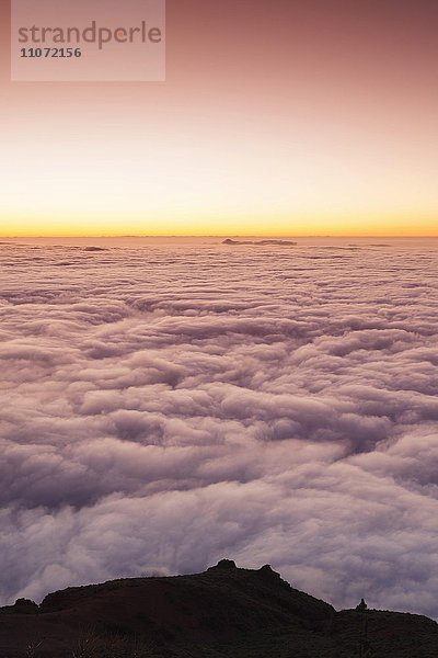 Passatwolken bei Sonnenuntergang  geschlossene Wolkendecke über Nationalpark Teide  Teneriffa  Kanarische Inseln  Spanien  Europa