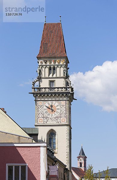 Turm vom Rathaus  Passau  Niederbayern  Bayern  Deutschland  Europa
