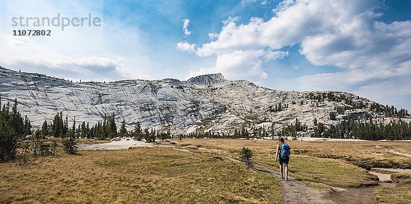 Wanderin auf einem Wanderweg  Sierra Nevada  Yosemite Nationalpark  Kalifornien