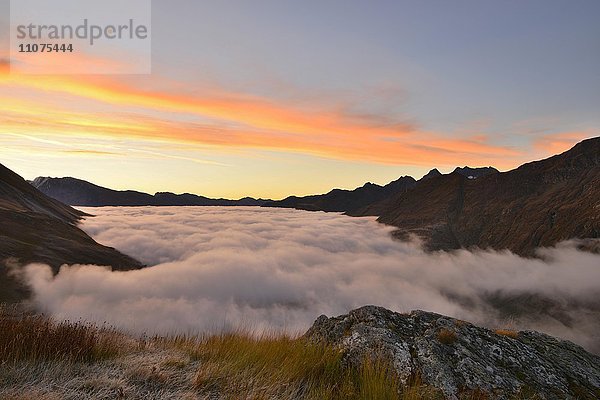 Wolkendecke bei Sonnenaufgang über dem Oberen Mölltal  Ausblick von Franz-Josefs-Höhe  Nationalpark Hohe Tauern  Kärnten  Österreich  Europa