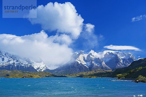 Cordillera del Paine  Cuernos del Paine  See Lago Pehoe  Nationalpark Torres del Paine  Patagonien  Chile  Südamerika