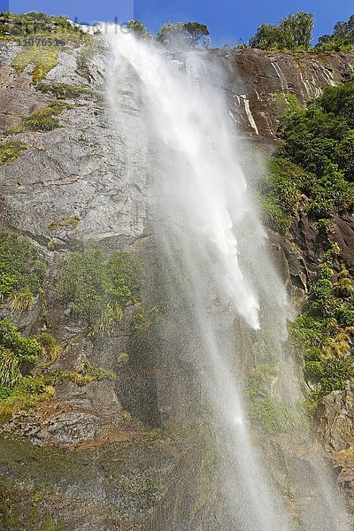 Wasserfall  Milford Sound  Fiordland-Nationalpark  Südinsel  Neuseeland  Ozeanien