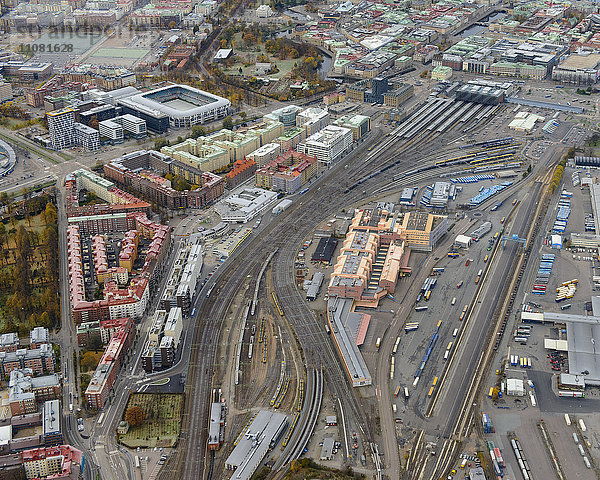 Luftaufnahme von Bahngleisen in Göteborg