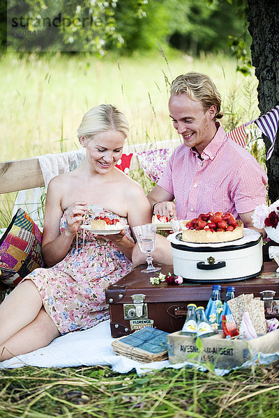 Mittleres erwachsenes Paar beim Picknick