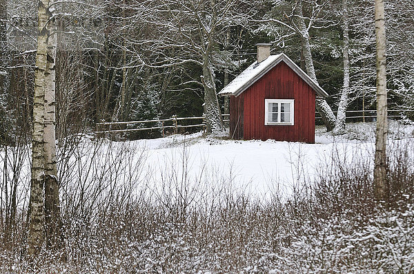 Eine rote Hütte im Winter