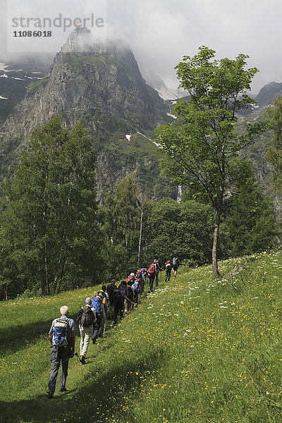 Rückansicht von Menschen  die auf einer Wiese gegen die Berge laufen