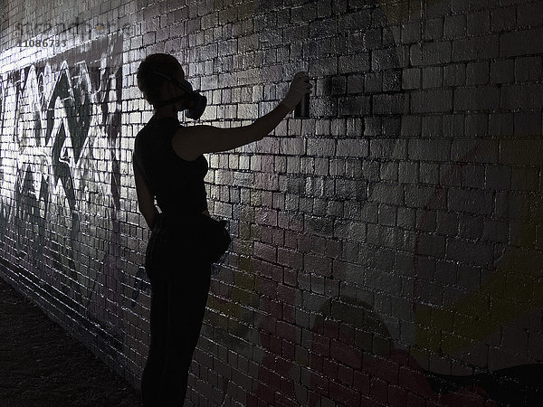 Seitenansicht der Frau Sprühbild an der Wand