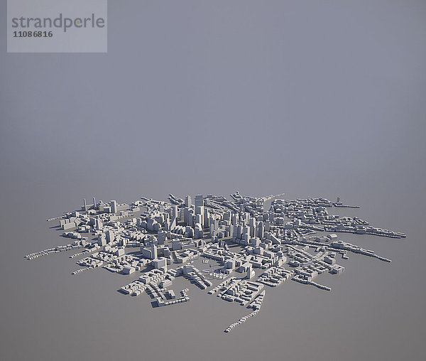 Hochwinkelansicht des Stadtmodells auf grauem Hintergrund