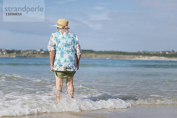 Rückansicht der Seniorin am Meer