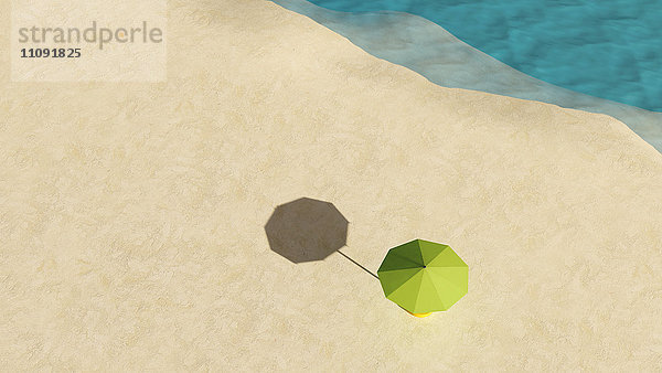 Regenschirm am Sandstrand von oben gesehen  3D Rendering