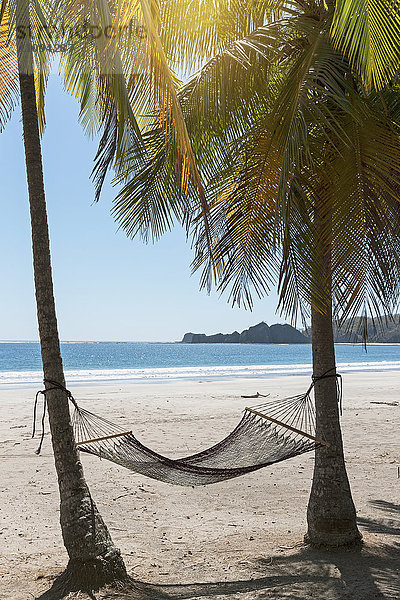 Am Strand an einen Baumstamm gebundene Hängematte  Samara  Costa Rica