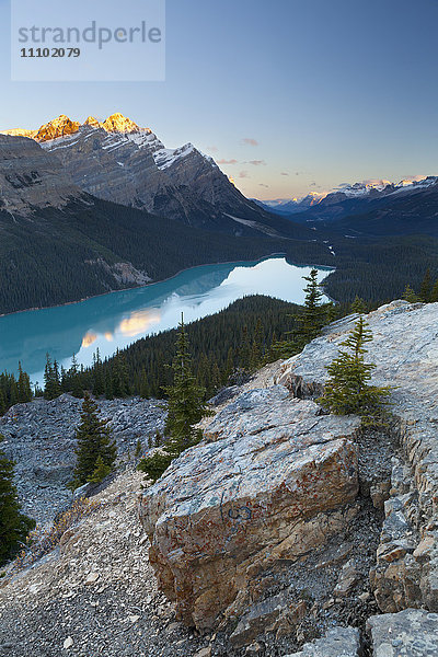 Peyto Lake bei Sonnenaufgang  Banff National Park  UNESCO-Weltkulturerbe  Rocky Mountains  Alberta  Kanada  Nordamerika