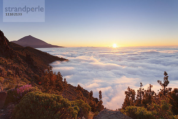 Pico del Teide bei Sonnenuntergang  Nationalpark Teide  UNESCO-Weltkulturerbe  Teneriffa  Kanarische Inseln  Spanien  Europa