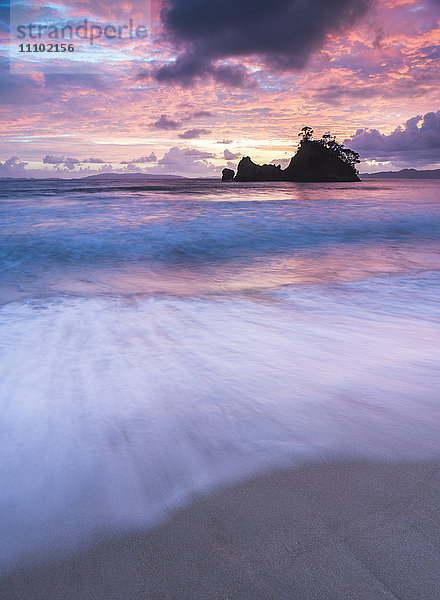 Pungapunga Island am Whangapoua Beach bei Sonnenaufgang  Coromandel Peninsula  Nordinsel  Neuseeland  Pazifik