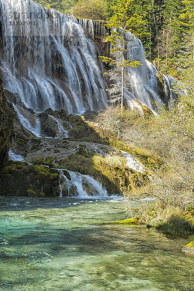 Pearl Shoal Waterfall  Unesco-Weltkulturerbe  Jiuzhaigou-Nationalpark  Provinz Sichuan  China  Ostasien