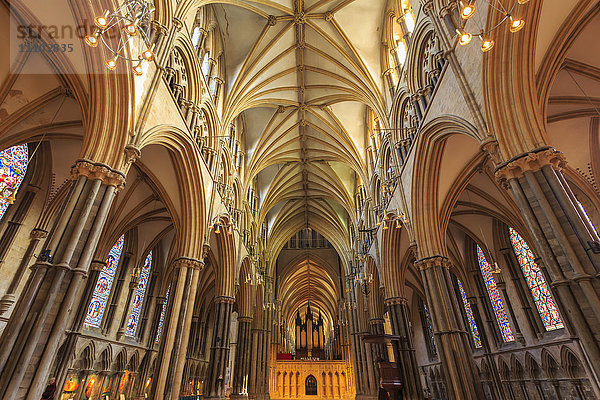 Kirchenschiff und Chorschranke  Innenraum der Kathedrale von Lincoln  eines der schönsten gotischen Gebäude Europas  Lincoln  Lincolnshire  England  Vereinigtes Königreich  Europa