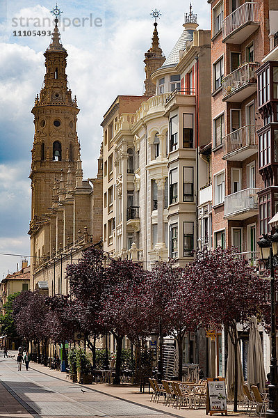 Calle Portales mit der Kathedrale Santa Maria de la Redonda in Logrono  La Rioja  Spanien  Europa