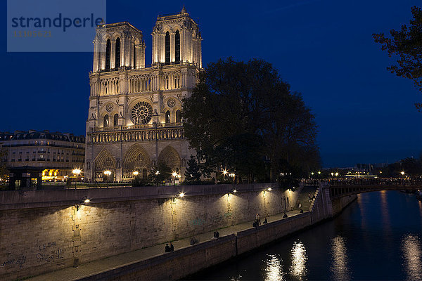 Kathedrale Notre Dame und Seine bei Nacht  Paris  Frankreich  Europa