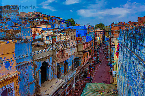 Die blauen Dächer in Jodhpur  der Blauen Stadt  Rajasthan  Indien  Asien