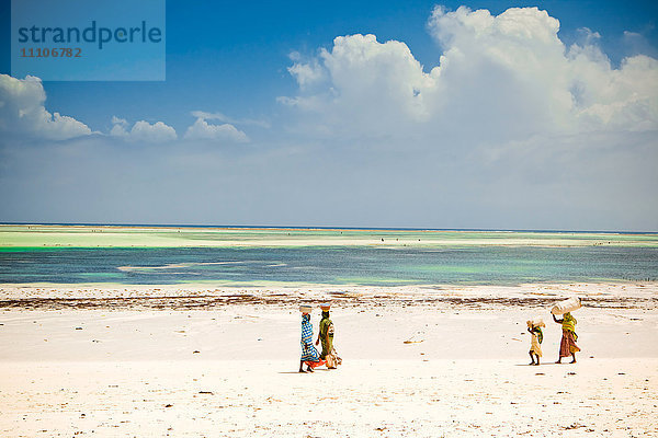 Afrikanische Frauen  die am Strand spazieren gehen  Insel Sansibar  Tansania  Ostafrika  Afrika