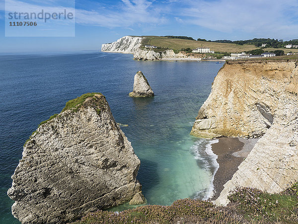 Freshwater Bay und Kreidefelsen von Tennyson Down  Isle of Wight  England  Vereinigtes Königreich  Europa