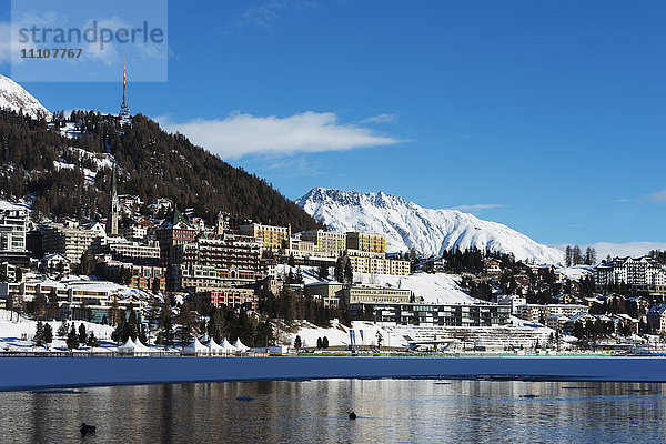 Seeufer  St. Moritz im Winter  Engadin  Graubünden  Schweiz  Europa