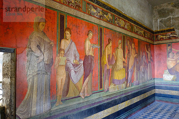 Römische Fresken in der Villa der Mysterien  Pompeji  UNESCO-Weltkulturerbe  die antike römische Stadt bei Neapel  Kampanien  Italien  Europa