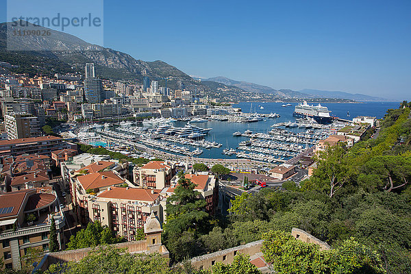 Blick auf den Hafen  Monaco  Mittelmeer  Europa