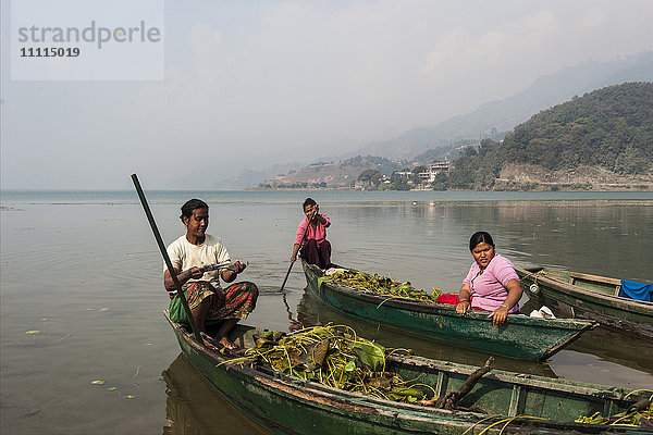 Nepal  Pokhara  lokaler See  Boote mit Frauen