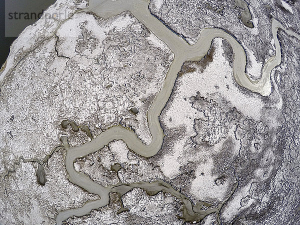 USA  Virginia  Luftaufnahmen von Sümpfen und Bächen im Winter in der Nähe des Blackwater Wildlife Refuge an der Ostküste Marylands.