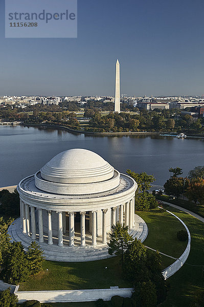 USA  Washington  D.C.  Luftaufnahme Jefferson Memorial  Tidal Basin und Washington Monument