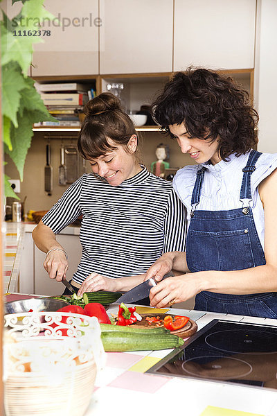 Zwei Freunde beim gemeinsamen Kochen in der Küche