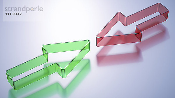Roter und grüner Pfeil gegenüberliegend