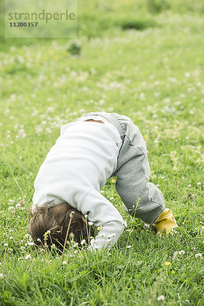 Kind macht Salto im Gras
