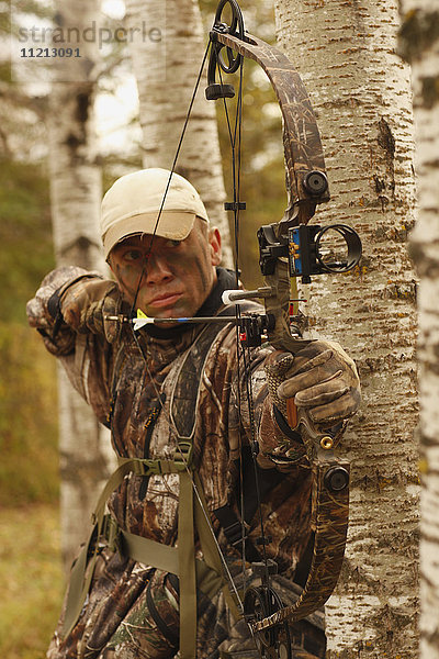 Bowhunter Zeichnung Bogen in Aspen Bäume