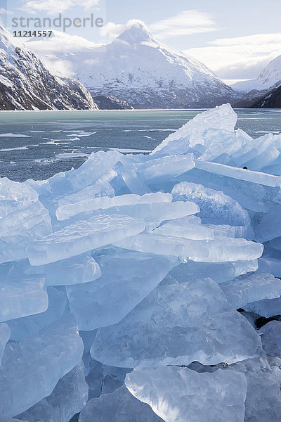 Eisaufbruch am Portage-See im Portage-Tal in Süd-Zentral-Alaska im Winter; Alaska  Vereinigte Staaten von Amerika'.