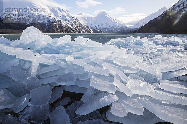 Eisaufbruch am Portage-See im Portage-Tal in Süd-Zentral-Alaska im Winter; Alaska  Vereinigte Staaten von Amerika'.