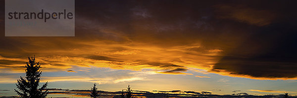 Panorama einer farbenfrohen  dramatischen Chinook-Bogenwolke bei Sonnenuntergang; Calgary  Alberta  Kanada'.