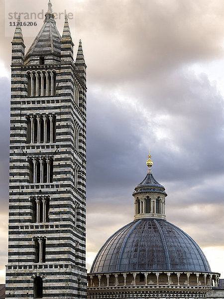 Kuppeldach und gestreifter Turm des Doms von Siena; Siena  Italien'.