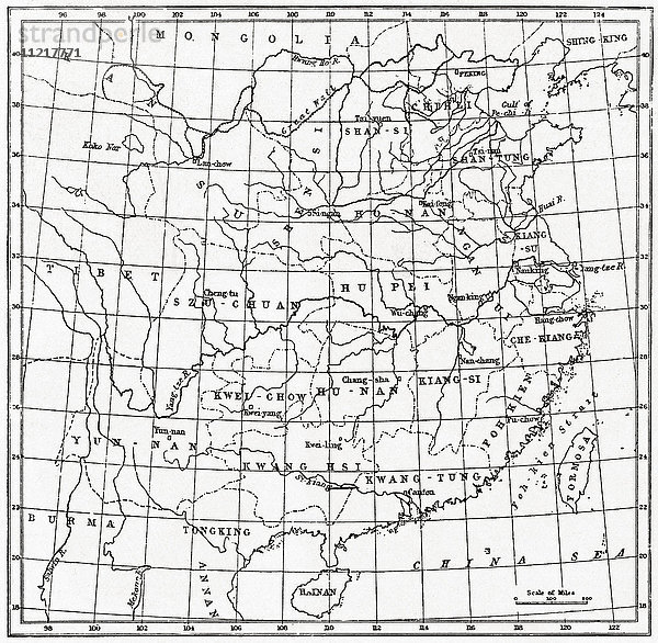 Eine Karte von China unter den Mandschus; Die Ta Ch'ing Dynastie oder Qing Dynastie  1644-1912. Aus Hutchinson's History of the Nations  veröffentlicht 1915'.